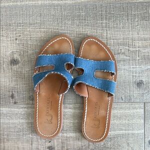 K.Jacques Blue and Brown Sandals with H-Shaped Cutout
